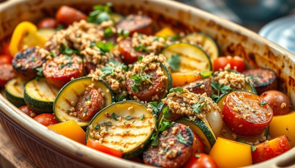 healthy zucchini and sausage baked dish