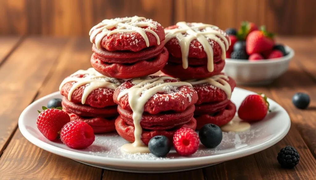 mini red velvet funnel cakes