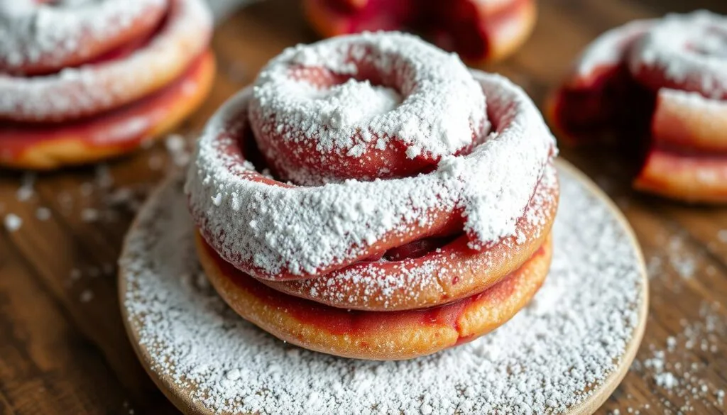 powdered sugar on funnel cakes